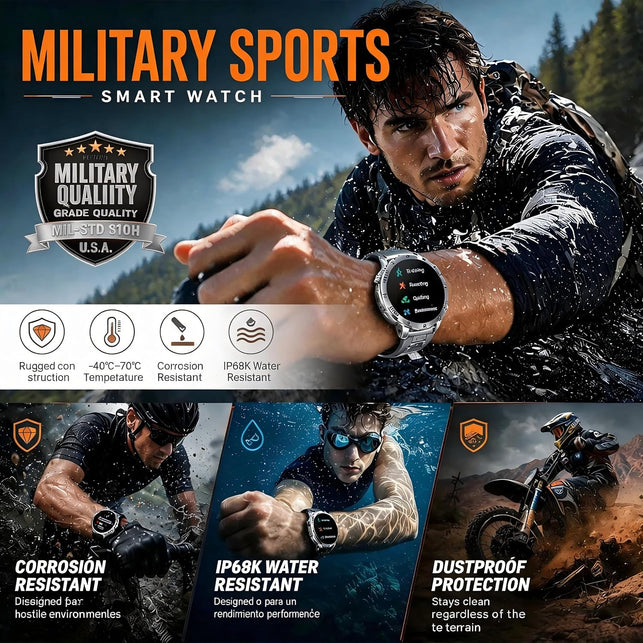 AK106 Military Smartwatch Men 1.7" IP68 1400Mah