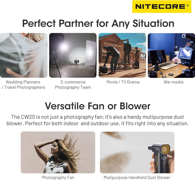 Nitecore CW20 Pocket Photography Fan with Flat Nozzle, round Nozzle, Storage Case