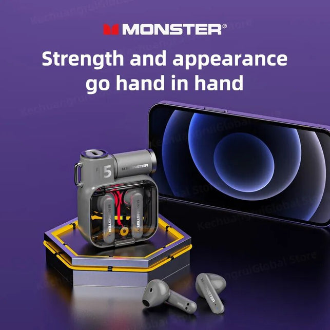 Original Monster XKT15 Wireless Bluetooth 5.3 Earphones TWS Gaming Earbuds RGB Flip Cover Design Headset Low Latency 2023 New