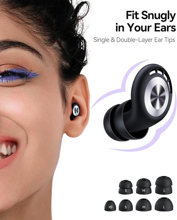 Ear Plugs for Sleeping 50Db Earplugs Noise Cancelling Ear Plugs for Noise Reduction Concerts Soft Reusable Silicone Earplugs for Snoring Side Sleepers Shooting Airplanes with 7 Eartips Case Black