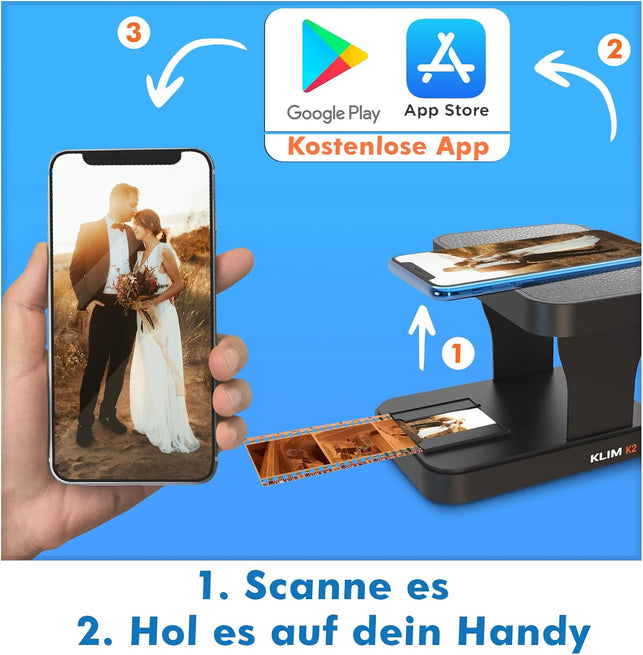 KLIM K2 Mobile Film Scanner 35Mm - Free APP - New Version - Positive & Negative Converter, Slide & Photo Digitizer, 35Mm Color Developing Kit Essential - Top Choice for Preserving Old Photos