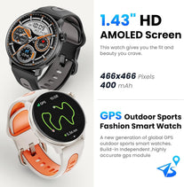 GPS Smart Watch for Men Women, 1.43'' AMOLED Smartwatch with Compass/Barometer/Altimeter