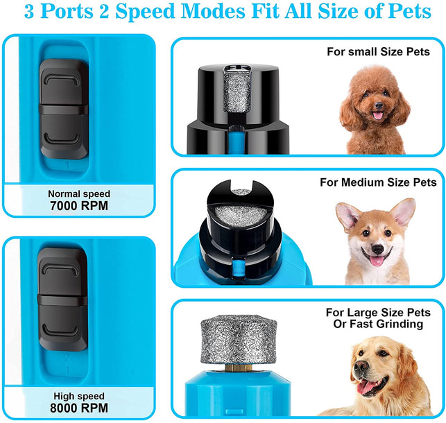 BOUSNIC Dog Nail Grinder with 2 LED Light - Super Quiet Pet Nail Grinder Powerful 2-Speed Electric Dog Nail Trimmer File Toenail Grinder for Puppy Small Medium Large Breed Dogs & Cats (Blue)