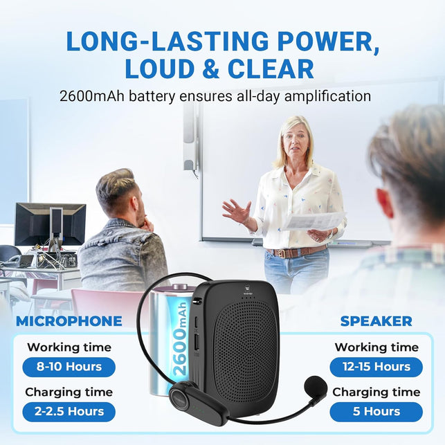 Wireless Voice Amplifier with Headset Microphone,Personal Wireless Bluetooth Amplifier with Mic,Teachers Microphone Wireless,Mini Megaphone Speaker,Portable PA System for Classroom C002
