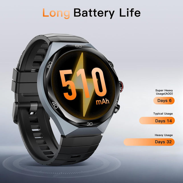 Kieslect AI Smart Watch 1.46" AOD Display GPS Watch Bluetooth Calls Zero-Delay Smart Watches for Men Video Watch Face 14-Day Battery 5ATM Waterproof, 180+ Sports Modes （Elite2）