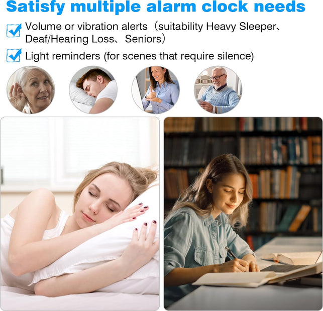 Loud Alarm Clock for Heavy Sleepers Adults, Dual Alarm Clock with Bed Shaker, Digital Vibrating Alarm Clock for Bedrooms, 6.5″Large Display with Dimmer, Snooze & 12/24H & Battery Backup