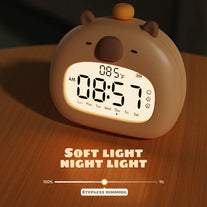 Bedside LED Clock Kids Alarm Clock Children'S Sleep Trainier Temperature Display with Rechargeable Control Digital Cute Capybara