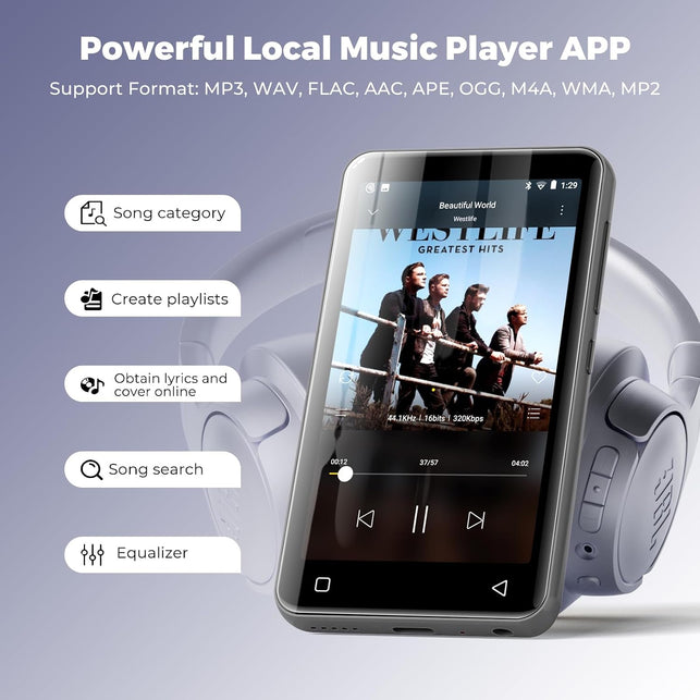 Innioasis 160GB MP3 Player with Bluetooth and Wifi, Android Music Player with Spotify,Amazon Music,Pandora,App Store, 4" Full Touch Screen MP3 Player with Audible,Libby,Hoopla (Black)