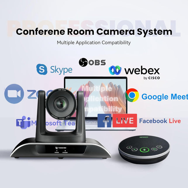 All-In-One Conference Room Video Camera System Bundle HD 1080P 60Fps 3X Optical Zoom USB3.0 HDMI PTZ Camera and Bluetooth Conference Speakerphone with Microphones
