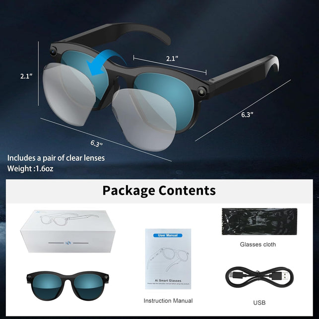 AI Smart Glasses with 1080P Camera and Real-Time Translation