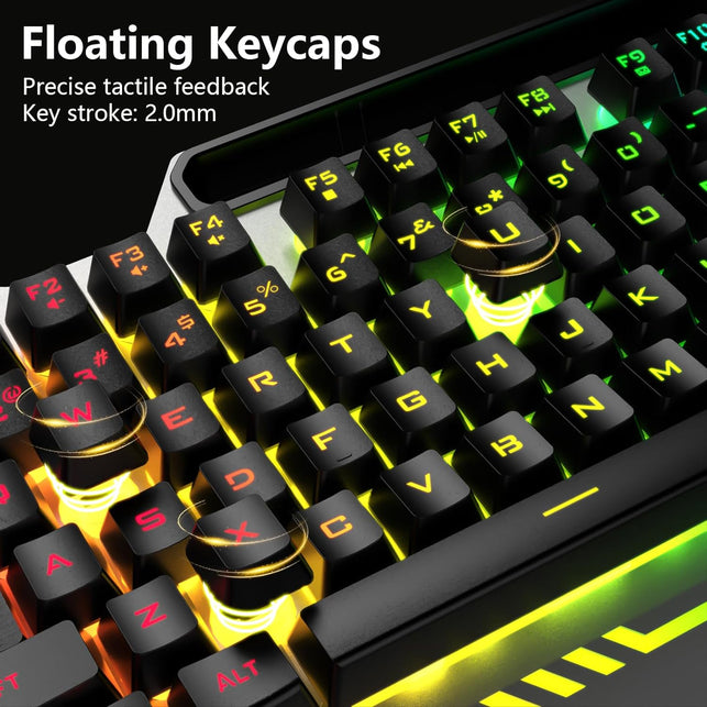 AULA Gaming Keyboard, 104 Keys Gaming Keyboard and Mouse Combo with Rainbow Backlit Quiet Computer Keyboard, All-Metal Panel, Waterproof Light up PC Keyboard, USB Wired Keyboard for MAC Xbox PC Gamers