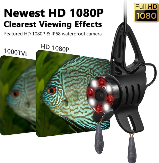 7'' Underwater Fishing Camera - [Upgrade HD 1080P] Ice Fishing Camera Underwater W/ 10,000Mah Li-Battery, USB-C Charging Port, Portable Ice Fishing Fish Finder for Ice Lake Boat Kayak Fishing