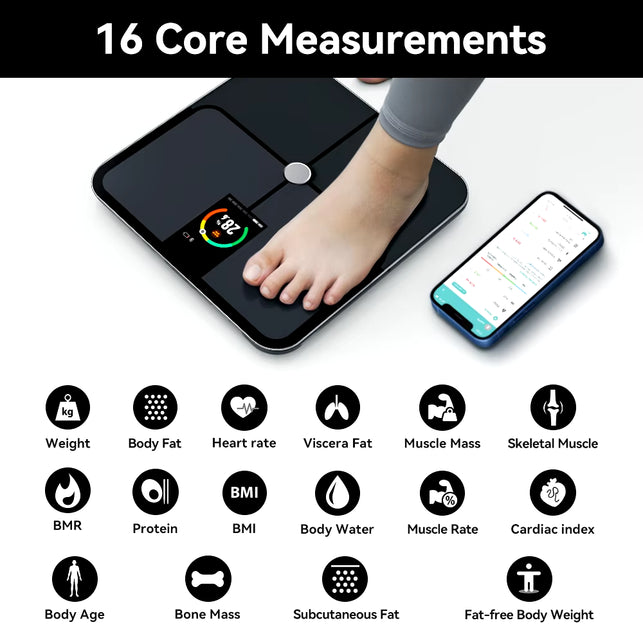 Icomon Digital Body Fat Scales, Human Body Scale, Smart TFT Color Screen, Heart Rate, Precise and Professional Smart Body Weight Scale