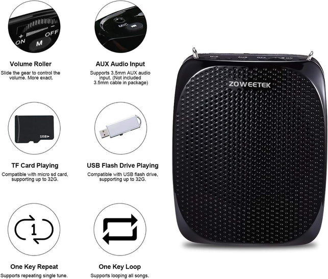 ZOWEETEK Original Voice Amplifier for Teachers with 2 Microphones, Wireless Voice Amplifier Microphone Headset, Portable Speaker Megaphone for Classroom, Training, Teaching, Yoga, Meeting, Speech