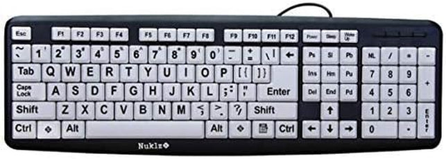 Nuklz N Large Print Computer Keyboard | Visually Impaired Keyboard | High Contrast Black and White Keys Makes Typing Easy | Perfect for Seniors and Those Just Learning to Type