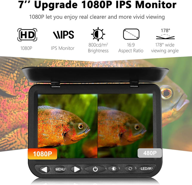 7'' Underwater Fishing Camera - [Upgrade HD 1080P] Ice Fishing Camera Underwater W/ 10,000Mah Li-Battery, USB-C Charging Port, Portable Ice Fishing Fish Finder for Ice Lake Boat Kayak Fishing