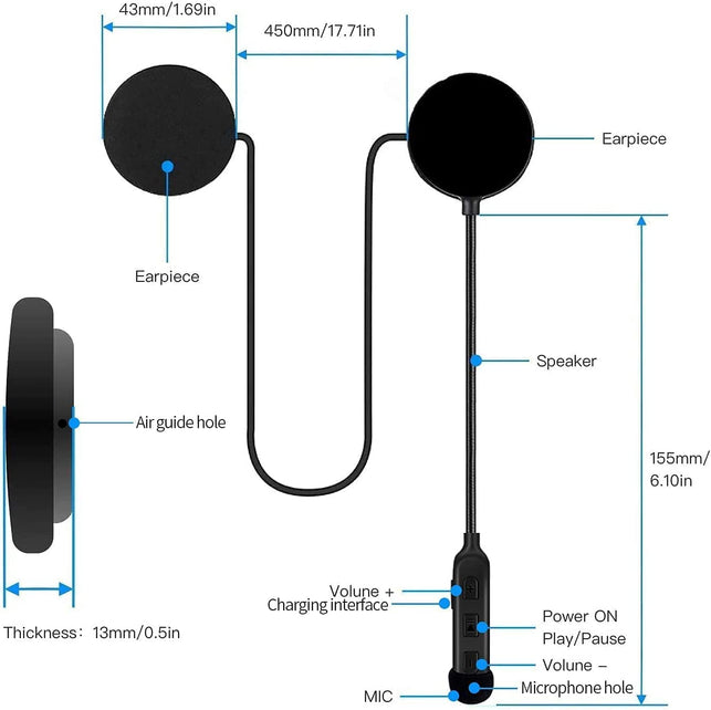Motorcycle Helmet Bluetooth Headset,Outdoor Headset,Waterproof Sports Headset,Speakers Hands Free,Music Call Control,Automatic Answering,60 Hours Playing Time High Sound System