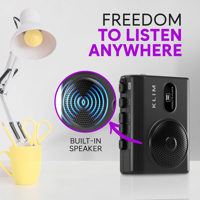 K9 Cassette Player with Earphones, Portable Recorder, Built-In Speaker