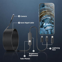 Kinpthy Endoscope Camera with Light,1920P HD Borescope Tools with 8 Adjustable LED Lights, Endoscope with Semi-Rigid Snake Camera, Inspection Borescope for Ios and Android-16.4Ft Single Lens