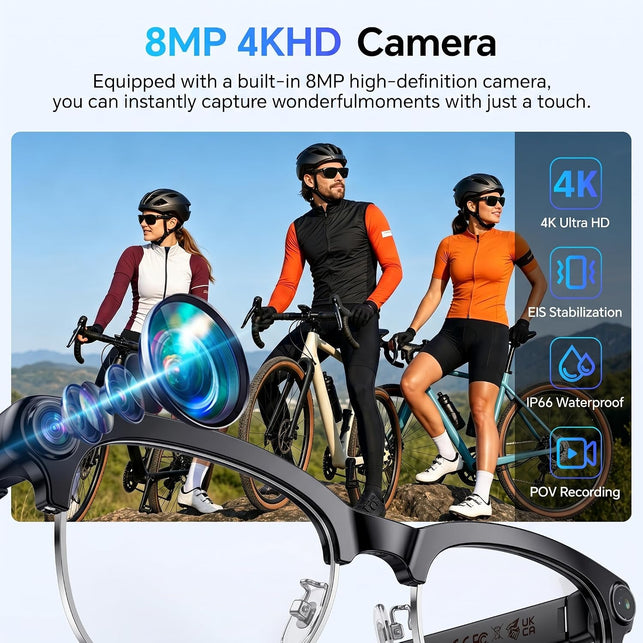 AI Smart Glasses with 4K Camera, Anti-Blocking Sensor & Dual-Mic ENC for HD1080P Videos,Ai Translation,Ai Voice Assistant,Bluetooth Audio,Sunglasses,Lightweight for Travel,Business
