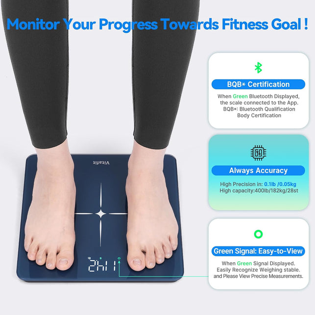 Vitafit Smart Weight Scale, High Precision Assured by Scale Body Weight Professional Factory since 2001, Free App Sync 13 Body Composition with BMI and Fat, Blue