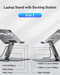 BENFEI Laptop Stand with USB C 6In1 Docking Station, HDMI 4K@60Hz,Gigabit Ethernet, 100W Power Delivery, 10Gbps 1*USB C 3.2 and 2*USB a 3.2 Compatible with Macbook Pro/Air, Ipad Pro, XPS, Thinkpad