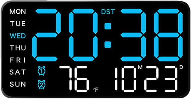 Digital Wall Clock Battery Operated Large Led Temperature Display Decor