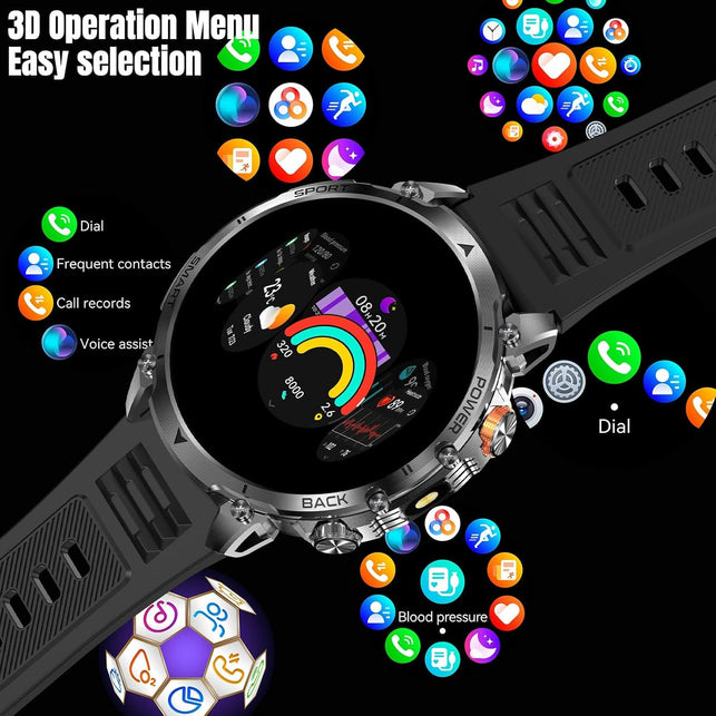 Bostbo Smart Watch, 1.7" IPS Screen, Battery 1400Mah,Answer/Make Calls 100+ Sport Modes,Military Smart Watches for Men,Ip68 Waterproof,Compass with Flashlight,Compatible with Ios & Android