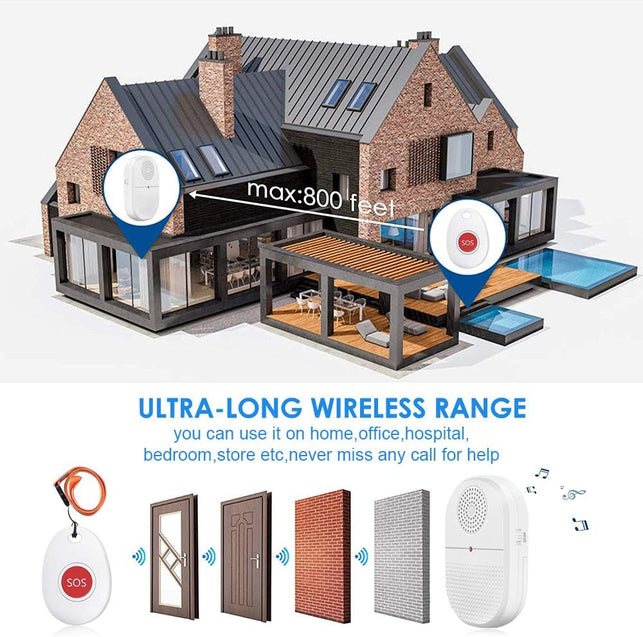 Chunhee Wireless Caregiver Pager Call Button Nurse Alert System Call Bell for Home/Elderly/Patient Emergency Vibration Pager 2 Transmitter+2 Receiver(800+Feet Operating Range)