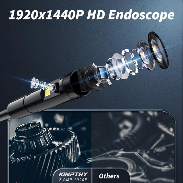 Endoscope Camera with Light,1920P HD Borescope Tools with 8 Adjustable LED Lights, Endoscope with Semi-Rigid Snake Camera, IP67 Waterproof Inspection Borescope for Ios and Android-16.4Ft Dual-Lens