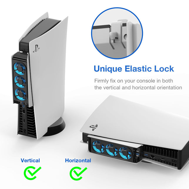 MEQI PS5 Cooling Fan, MEQI PS5 Accessories Upgraded Quiet Cooler Fan with LED Light & USB 3.0 Hubs, Efficient Cooling Station for Playstation 5 Disc/Digital Edition