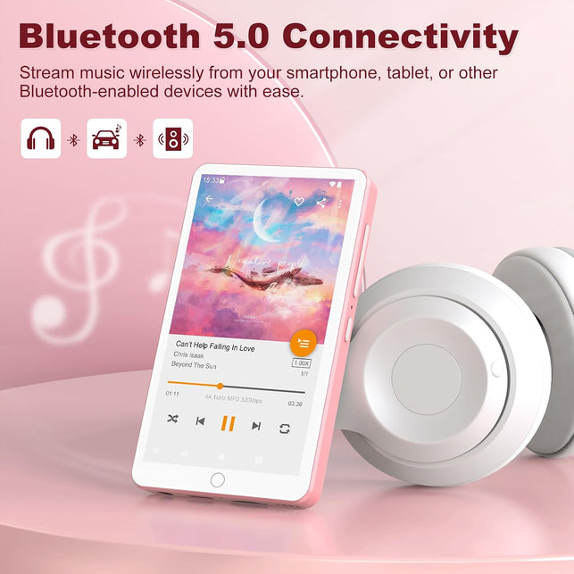 Android 13 MP3 Player with Bluetooth Wifi, MP3 & MP4 Players with 4" Touchscreen and Speaker, MP3 Music Players with Spotify, Audible, Amazon Music, Play Store (16GB, Pink)