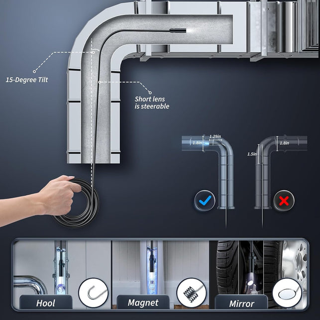 Endoscope Camera with Light - Inspection Borescope Camera with 4.3" IPS Screen, 1920P HD Snake Camera with 8 LED Lights, 16.4FT Semi-Rigid Cord Bore Scope, IP67 Waterproof Endoscope for Sewer, Pipe