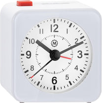MARATHON Mini Non-Ticking Analog Alarm Clock with Auto Blacklight, White/White - Silent Smooth Sweep - Alarm & Snooze Functions - Two AAA Batteries Included