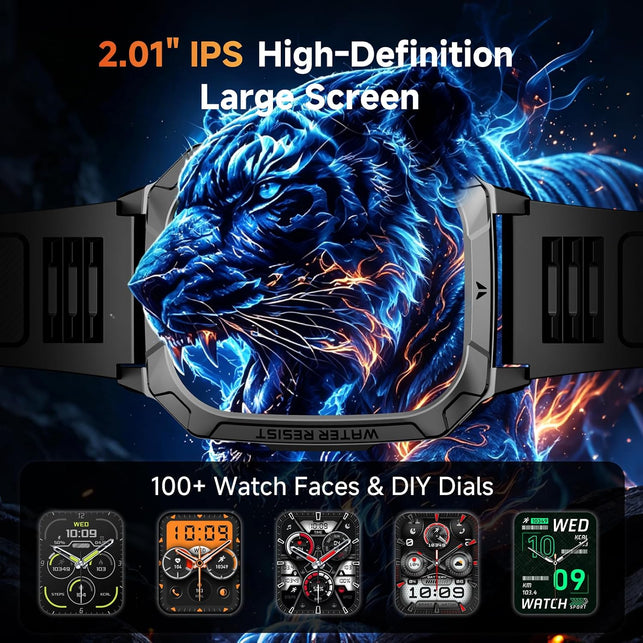 Military Smart Watches for Men 1400Mah, 2.01" HD, Bluetooth Call with LED