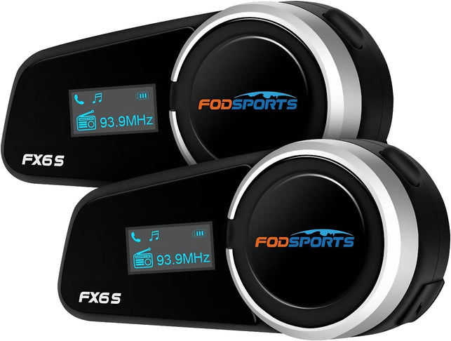 FODSPORTS Motorcycle Bluetooth Headset Communicaton System FX6S Helmet Intercom LED Screen 6 Riders Use on Charge/Voice Dial Universal Motorbike Communicator for ATV Dirtbike 2 Pack