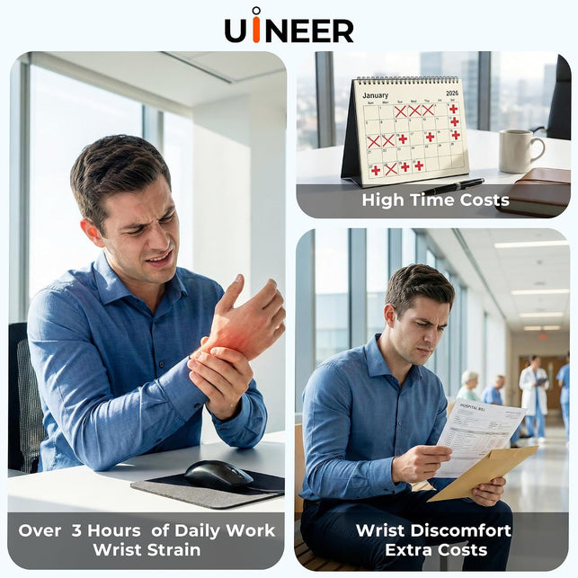 Uineer Ergonomic Wireless Vertical Mouse - Tri - Color Breathing Lights, BT5.0/4.0/2.4G Bluetooth, Rechargeable with Battery Indicator - Ideal for Home & Office (Black)