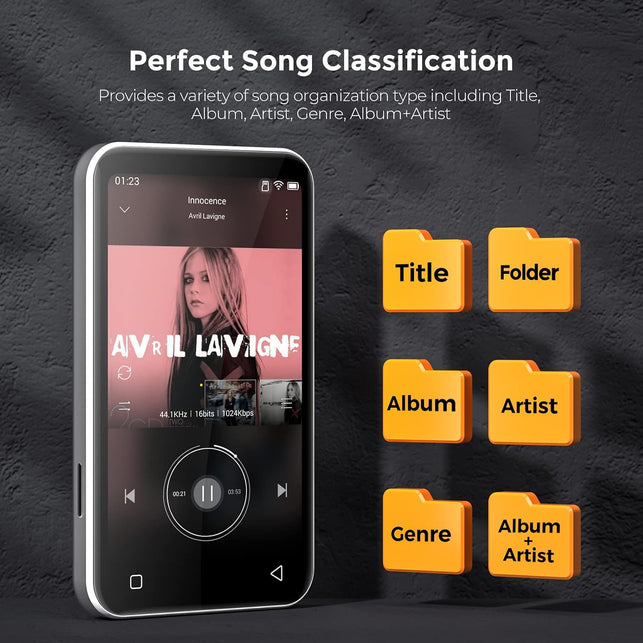 72GB Wifi Mp3 Player with Bluetooth, TIMMKOO 4.0" Full Touch Screen Mp3 Mp4 Player, Portable Hifi Sound Walkman Digital Music Player with FM Radio,Recorder, Ebook,Clock, Browser (White)
