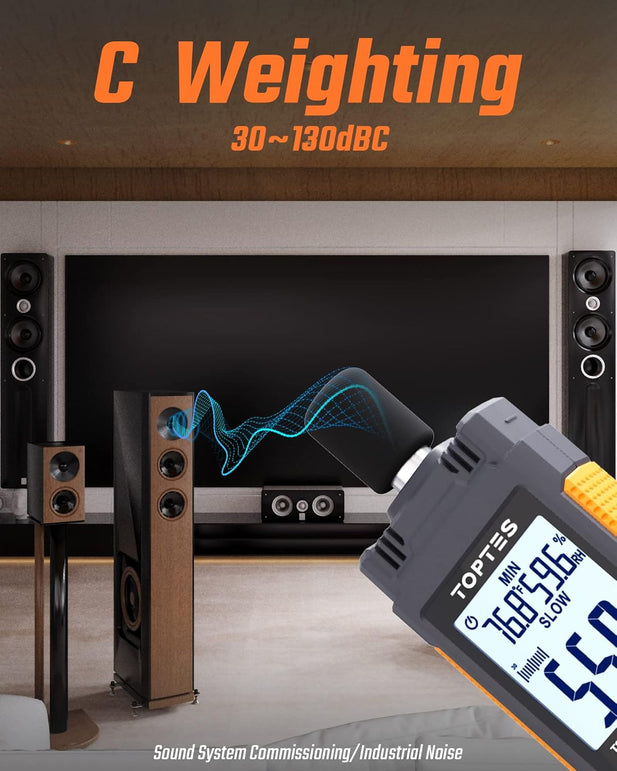 Decibel Meter, Toptes TS-501B Sound Level Meter with 2.25” Backlit LCD Screen, Portable SPL Tester with A/C Weighted, Range 30-130Db, MAX/MIN, Data Hold, Use for Home, Noisy Neighbor, Factory - Orange