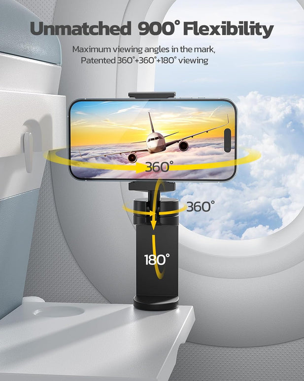 Nulaxy Airplane Phone Holder Travel Essentials, Double-Directional 360° plus 180° Degree Rotation, Pocket-Sized Universal Handsfree Phone Mount for Home Kitchen Office and Travel Must Haves