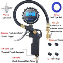 Digital Tire Pressure Gauge with Inflator, 250 PSI Air Chuck and Compressor Accessories Heavy Duty with Quick Connect Coupler, 0.1 Display Resolution for Car, SUV, Truck, Motorcycle, RV