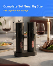 HBN Electric Pepper Grinder, Rechargeable Salt and Pepper Mill Set with Charging Base, One-Handed Automatic Operation, Adjustable Coarseness, LED Light, Stainless Steel Body for Kitchen Cooking Dining