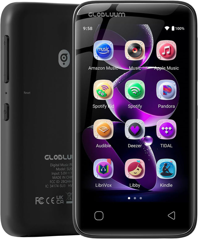 160GB MP3 Player with Bluetooth 5.0 and Wifi, Music Player with Spotify, Audible, Pandora, Libby, Spotify Kids, 4" Touchscreen Android MP4 Player with Hifi Sound, FM Radio (Glossy Black)
