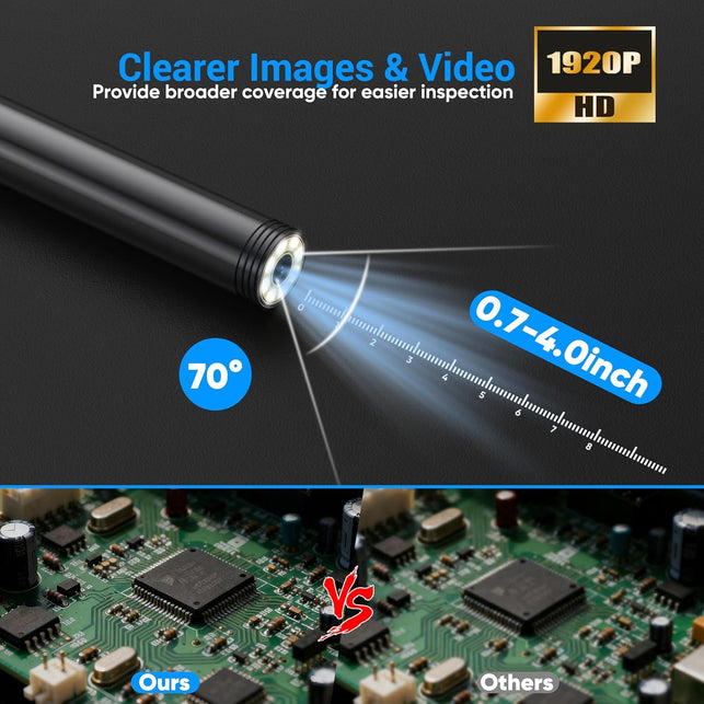 Endoscope Camera with Light,1920P HD Borescope with 8 Adjustable LED Lights, Endoscope with Semi-Rigid Snake Cable, IP67 Waterproof Inspection Borescope for Ios and Android-16.4Ft Single Lens