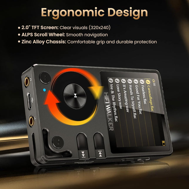 HIFI WALKER H2 Hifi MP3 Player with Bluetooth 5.2, Lossless DSD FLAC Player, Digital Audio Player Hi Res Portable Music DAP Player with 64GB Micro SD Card, Support up to 512GB