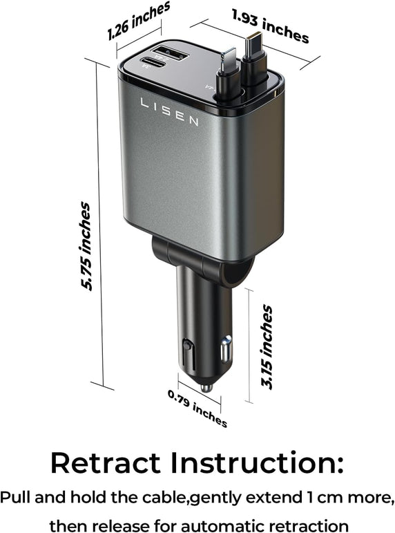 LISEN Retractable Car Charger, for Valentines Day Gifts for Him Her, 69W Cars Adapter USB C Fast Charger for Iphone 17 16 14, Car Accessories Gadgets for Men, Anniversary Birthday Gifts for Men Women