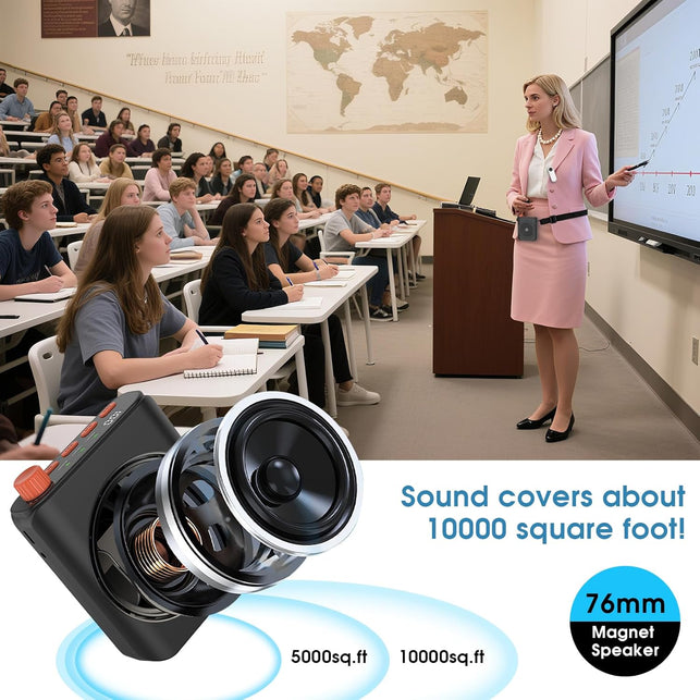 Dual Wireless Microphone Voice Amplifier for Teachers with Magnetic Charging, 15W 15-Hour Portable Speaker - Mini PA System for Classroom, Training, Tour Guides, Yoga, Outdoor (Black)