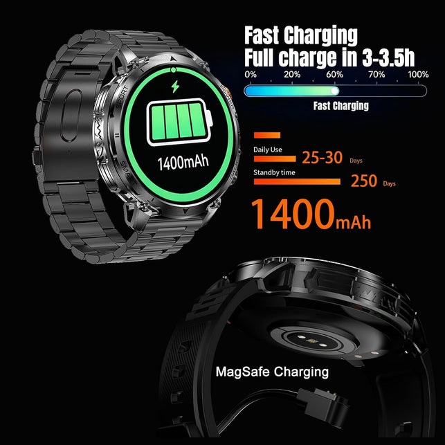 Bostbo Smart Watch, 1.7" IPS Screen, Battery 1400Mah,Answer/Make Calls 100+ Sport Modes,Military Smart Watches for Men,Ip68 Waterproof,Compass with Flashlight,Compatible with Ios & Android