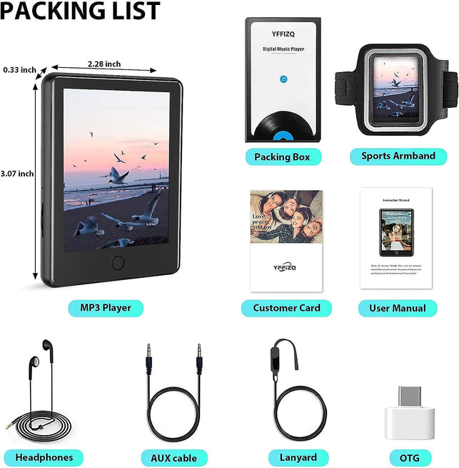 32GB MP3 Player with Bluetooth 5.1,2.8'' Full Touch Screen Music Player with Speaker,Portable Hifi Lossless Sound MP4 Music Player with Fm,Radio,Recorder, E-Book,Pedometer,Armband,Support up to 128GB