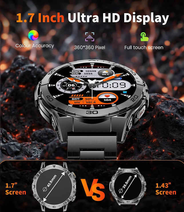 EF18 Military Smart Watch for Men, 1000 Mah Large Battery, 1.7″ HD Smartwatch with LED Flashlight/100+ Sport Modes Fitness Tracker, IP68 Waterproof Smart Watches for Android Ios (3 Straps)